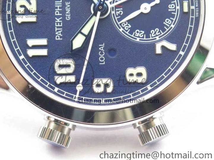 MIROTIME 0122 Practical Calatrava 5524 Pilot Travel Time SS GRF Blue Dial on Black Leather Strap A324 V 7107